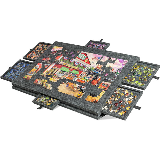 Knitpuzzle 1000-Piece Puzzle Felt Portable Tilt Puzzle Board - With Drawers, 6-In-1 Design Puzzle Table For Easy Puzzle Space Storage