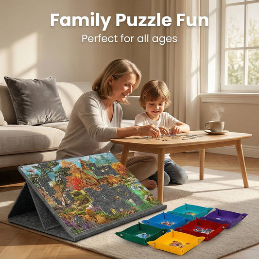 Knitpuzzle All-in-One Puzzle Table | 3-Angle Adjustable Stand, Felt Board, 4 Drawers & Cover