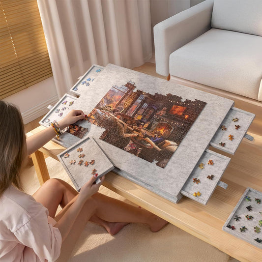 Knitpuzzle 1500-Piece Puzzle Felt Portable Tilt Puzzle Board - With Drawers, 6-In-1 Design Puzzle Table For Easy Puzzle Space Storage