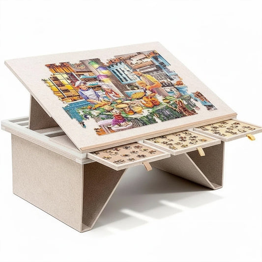 KnitPuzzle Pro Table: The Ultimate 1500-Piece Puzzle Board with Cat-Proof Cover, Foldable Design & Sorting Drawers