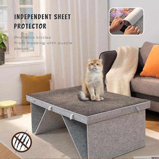 KnitPuzzle Pro Table: The Ultimate 1500-Piece Puzzle Board with Cat-Proof Cover, Foldable Design & Sorting Drawers